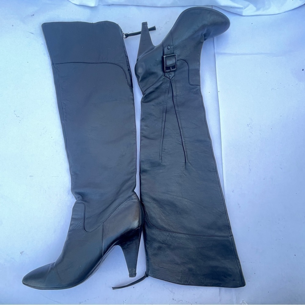 GUESS Black Genuine Leather Over The Knee Heeled Boots size 8.5 - Picture 1 of 16